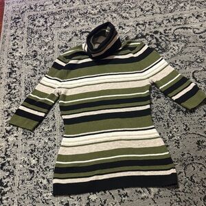 Striped Green and Black Turtleneck Sweater